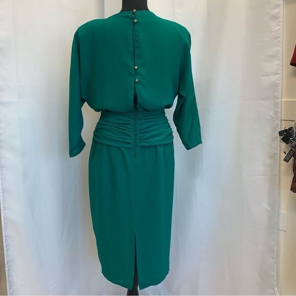 VINTAGE Emerald Green wrap skirt ruched waist dress - Picture 6 of 14